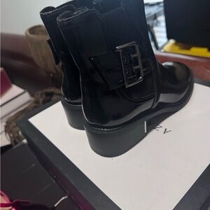 Black Patent Buckle Ankle Boots - Women